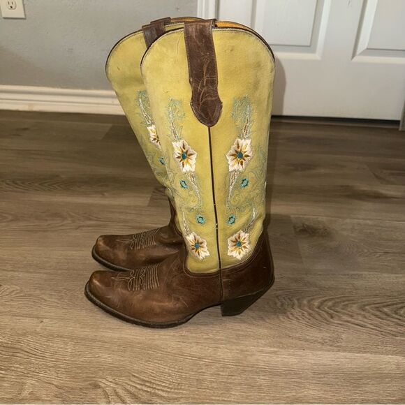 Sonora Green & Brown Leather Floral Embroidered Cowboy Boots - Picture 9 of 14
